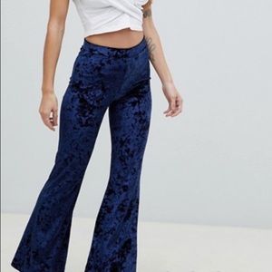 Brand new blue velvet flare pants